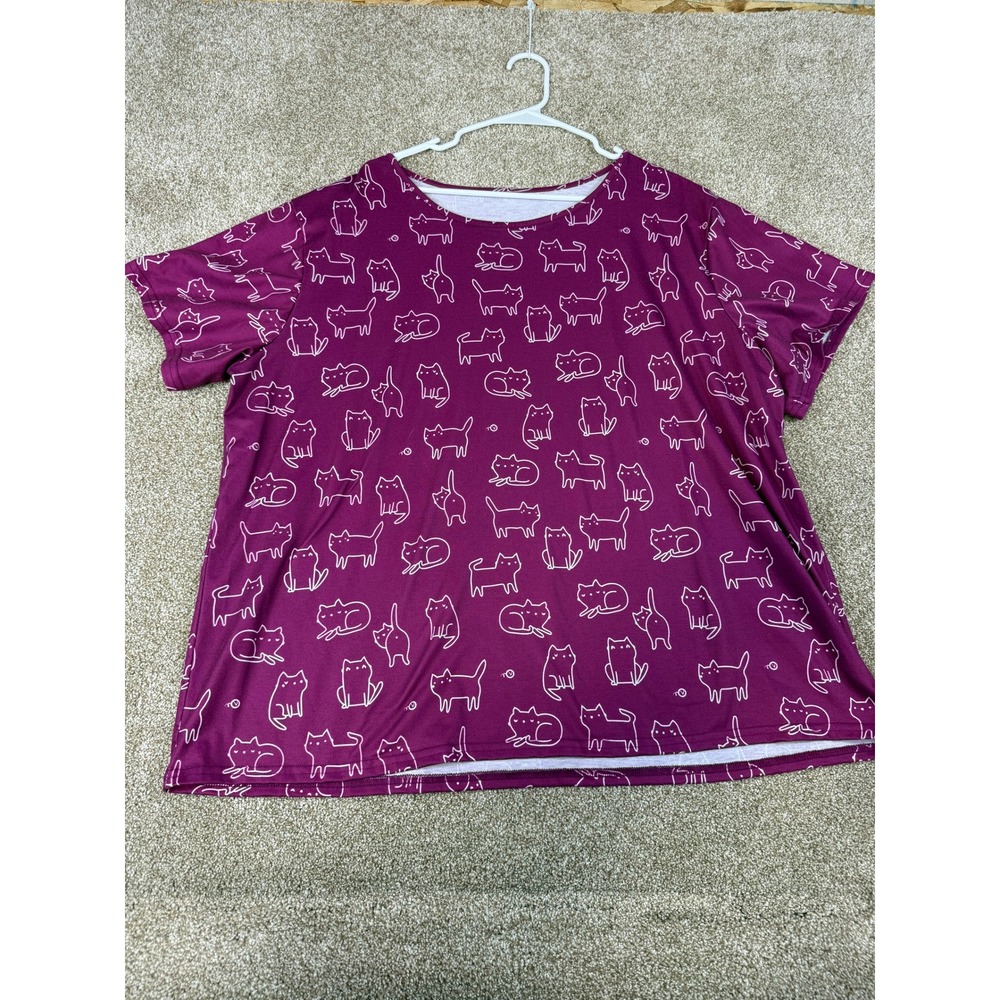 CAT PRINT TOP 3XL Beocut Womens Magenta Purple Stretch Tee Animal Print Funny